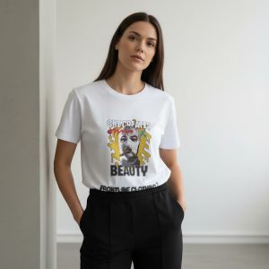 Frontline Clothing White T-Shirt – She Creates Beauty Print
